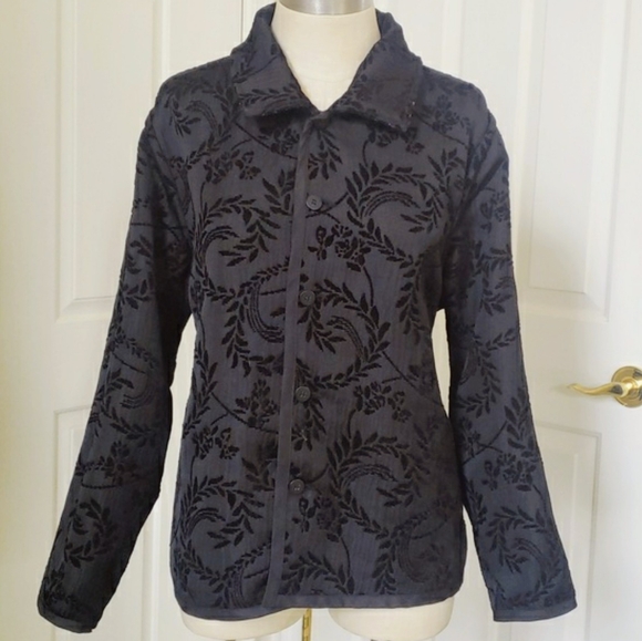 Coldwater Creek Jackets & Blazers - COLDWATER CREEK Black Purple Silver Velvet Jacquard Blazer Jacket Reversible